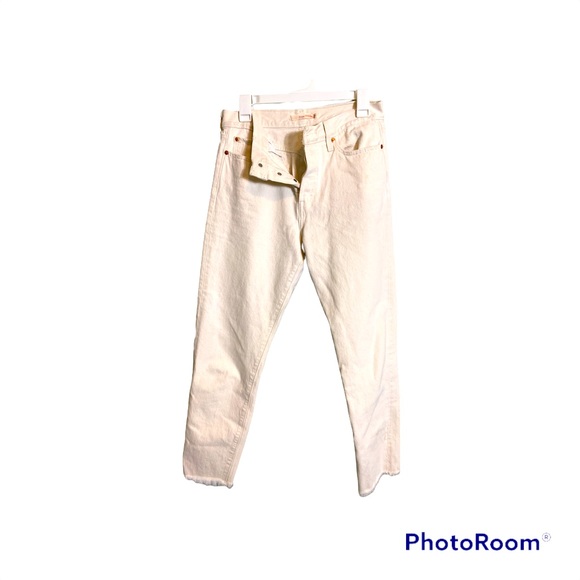 EUC LEVIS WEDGIE JEANS. FACTORY FREYED LEG HEM.SIZE 29. OFF WHITE COLORED - Picture 4 of 16